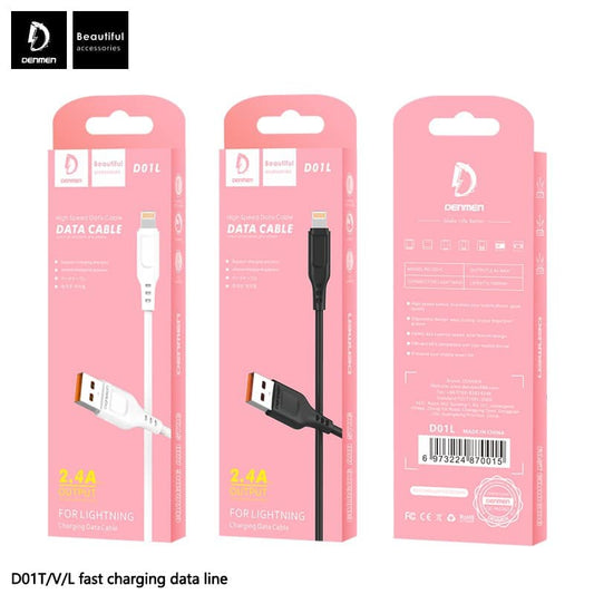Denmen D01L Lightning High Speed Charging Data Cable 2.4A – Black