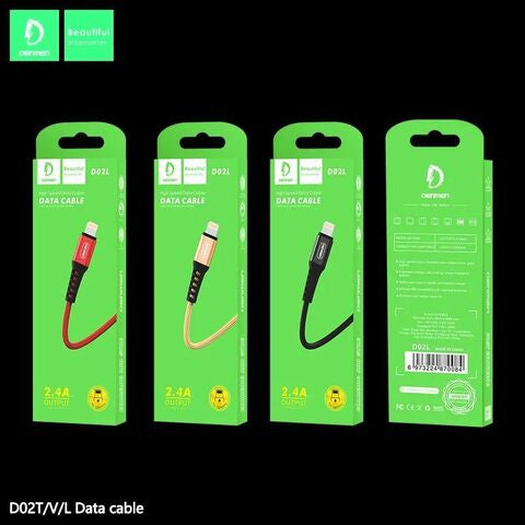 Denmen D02L Lightning Cable 2.4A Red