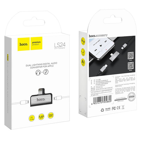 Hoco LS24 dual Lightning audio converter Grey
